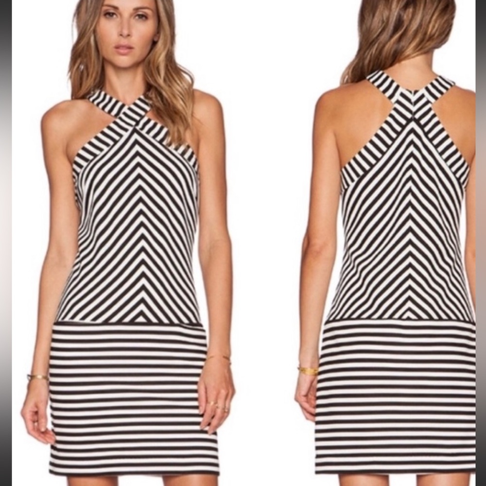 Trina Turk Black & White Striped Halter Stretch Fabric Short Sheath Dress 2